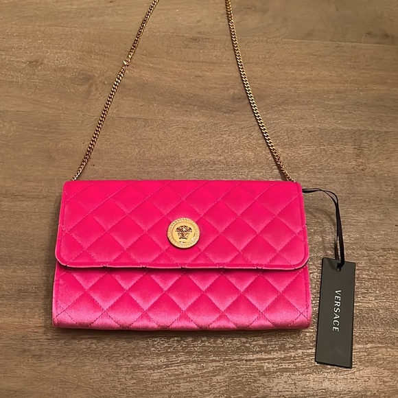 Versace La medusa icon quilted velvet pink Barbie leather crossbody bag NEW - Picture 4 of 9